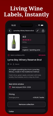 Pour wine details screen with tasting information